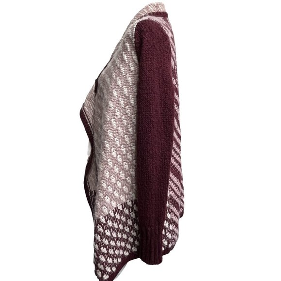 Ruby Moon Women Medium Open Wrap Cardigan Sweater Maroon Wool Blend C4 Soft Cozy - Picture 5 of 11